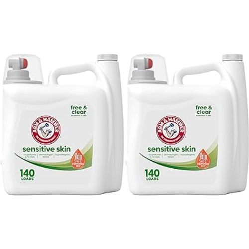 Arm & Hammer Liquid Laundry Detergent, Sensitive Skin, Free & Clear | 140 Loads | 140 Fl oz | Pack of 2