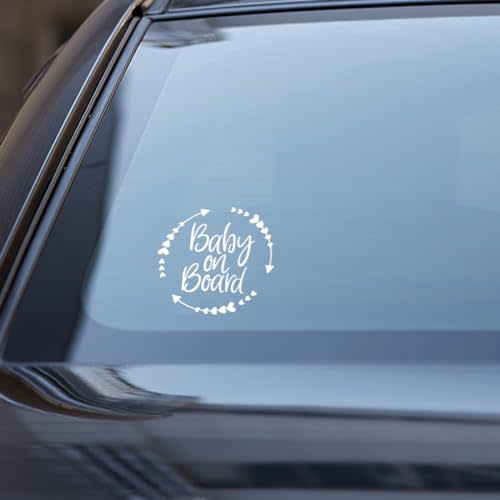 Baby on Board Sticker for Car, Cute Vinyl Safety Caution Decal, Removable Baby Safety Warning Signs for Cars Trucks Walls Laptop 5.16 x 5.16'' (White)
