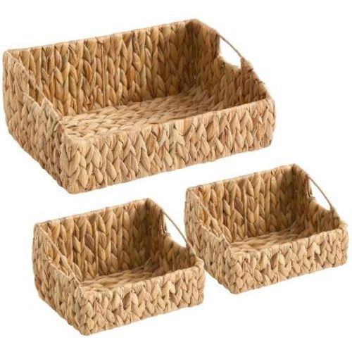 Ornavo Home 3-Pack Water Hyacinth Storage Baskets – Handwoven Decorative Bins with Handles - Perfect for Pantry, Closet or Bathroom