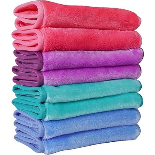Nugilla Makeup Remover Cloths, 8 Packs Makeup Remover Towels Reusable Face Wash Cloth, Soft Microfiber Face Cloth for Women