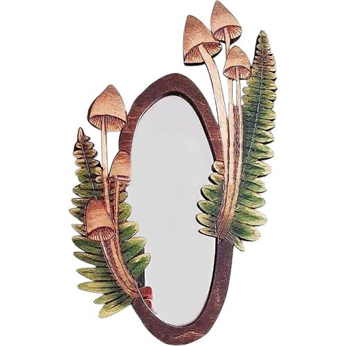 Wooden Mushroom Forest Mirror, Wall Hanging Decor Vintage,Wooden Mushroom Forest Mirror, Vintage Wall Hanging Mushroom Shape Mirror Decor for Bedroom,Living Room