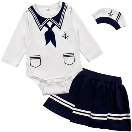 Baby Girls Halloween Costume Outfit,Little Red Riding Hood and Navy Blue Uniform Cosplay Clothes Role Play Skirt Set