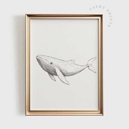 Minimalist Whale Sketch | Coastal Nursery Wall Art | Nautical Baby Room Decor | Ocean-Inspired Printable Artwork | Digital Download | #1173