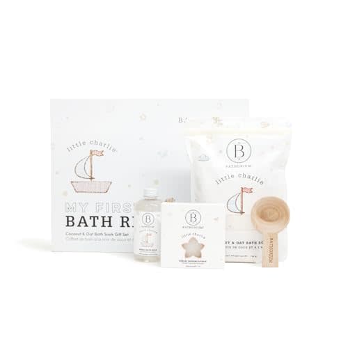 Bathorium Little Charlie My First Bath Ritual Gift Set, Bath Kit with Oat, Coconut & Organic Oils, Soothing Soak, Bubble Bath, Konjac Sponge & Scoop, Gentle, Fragrance-Free Skincare for Babies