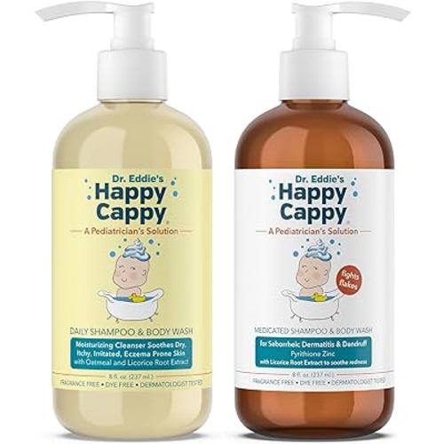Happy Cappy Daily Medicated Shampoo and Body Wash Bundle - Baby Dandruff Shampoo for Cradle Cap and Seborrheic Dermatitis, Helps Redness, Dermatologist Tested, Fragrance-Free - 2 Pieces