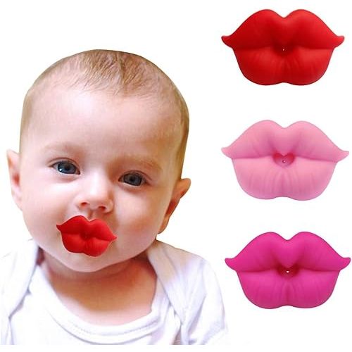 3pcs Infant Pacifier, Funny Lips Baby Pacifiers, Soft Silicone Cute Pacifier Design with Kiss Lip, Cute Pacifier Lovely Mommy's Touch Pink Kiss Lips Pacifiers