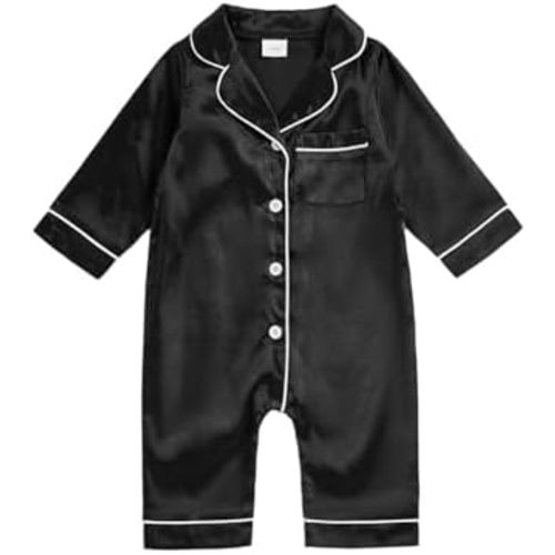 MAINESAKA Newborn Baby Girl Boy One Piece Pajama Romper Sleep Jumpsuit Silk Satin Long Sleeve Button Down Pjs Sleepwear