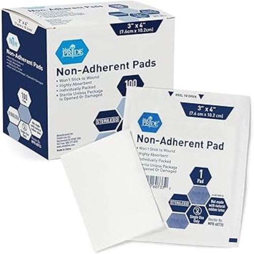 MED PRIDE Sterile Non Stick Pads for Wound Care and Wounds, Highly Absorbent, Painless Removal, Individually Wrapped (3x4 Inch (Pack of 100))