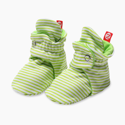 Zutano Candy Stripe Cotton Baby Booties - Lime, 0-3 Months