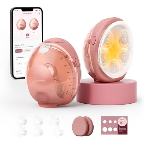 Momcozy Wellness 1 Wearable Breast Pump, Warm-Massage Hands-Free Pump with Heated Flange&Simulated Massage for Comfortable Breastfeeding&Let-Down, App-Controlled, 4 Modes 12 Levels, 180ml/6oz