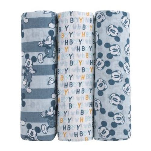 NoJo Disney Mickey Mouse Gray, Charcoal, and White 3 Piece Muslin Swaddle Baby Blanket Set