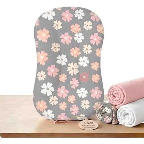 3 Pack Muslin Baby Lounger Cover Compatible with Snuggle Me-Floral