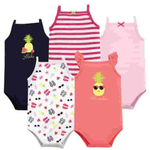 Hudson Baby Short Sleeve Bodysuits, 5-Pack, Newborn- 24 Months