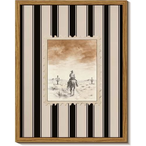 Vintage Western Style Framed Wall art, Western Rural Style Decorative Paintings, Retro Western Art Prints. Suitable for Bathroom/Bedroom and Living Room Wall Decoration 10 x 8 Inches
