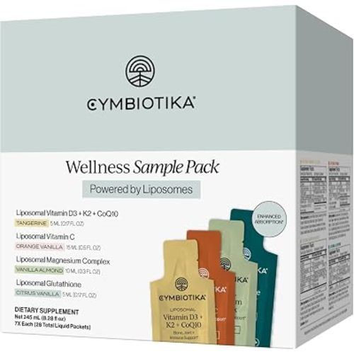 CYMBIOTIKA Liposomal Variety Pack - Liquid Glutathione, Magnesium, Vitamin C and D3+K2 Supplements - High Absorption - 28 Count