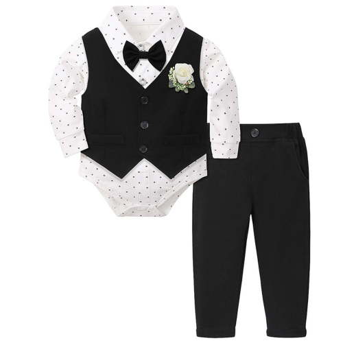 Jamsmile Toddler Boys Outfit Sets Gentleman Style Outfits Formal Dress Shirts+ Vest+ Pants 3 Piece Baby Boys Suits, 0-3 Monthss