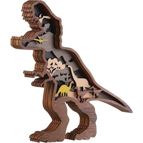 Chunful Dinosaur Decor, Wooden Farmhouse Dinosaur Statues Forest Dino Figurines Knick Knacks Decoration for Boys Cabin Nursery Room Desk Shelf Decor Birthday Gifts