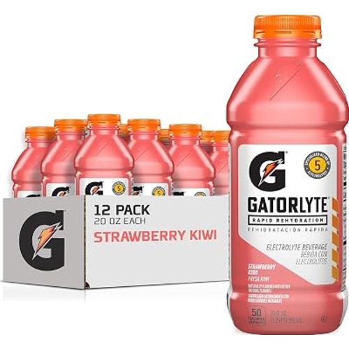 Gatorlyte Rapid Rehydration Electrolyte Drink, Strawberry Kiwi, 20 fl oz Bottles (12 Pack), Specialized Blend of 5 Electrolytes, Lower Sugar, No Artificial Sweeteners, No Artificial Flavors, Gatorade, Hydration
