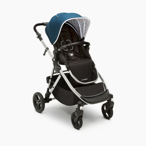 Mockingbird Single-to-Double Stroller - Sea/Windowpane Canopy With Black Leather
