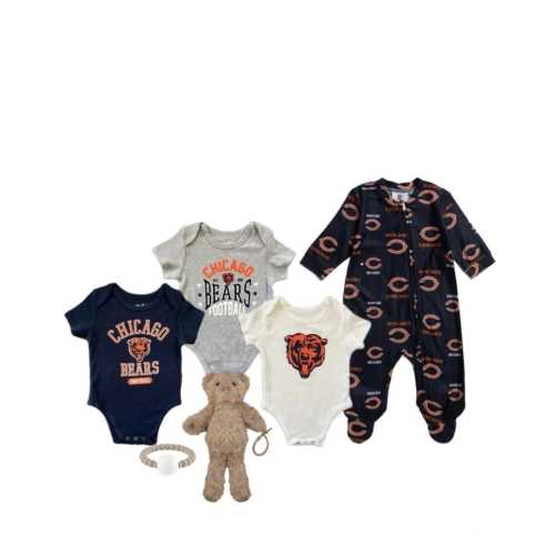 Chicago Bears Infant Team Logo Footed Coveralls, 6-9 Months, Set of three Chicago Bears Bodysuits, 3-6 Months, Plush Bear Soother Lovey