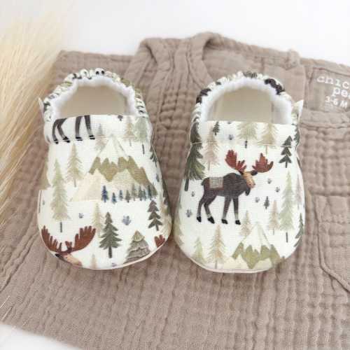 Moose Baby Booties: Handmade Cotton Crib Shoes with Fleece Lining