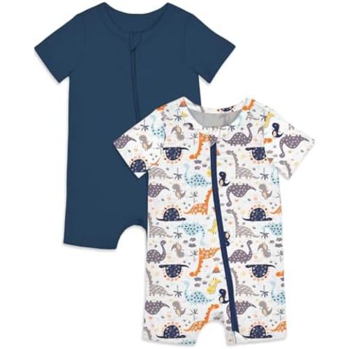 Jimonda Baby Rompers Cotton Baby Boys Baby Girls Short Sleeve Sleepers Pjs Two Way Zipper One-piece Neutral Sleep and Play