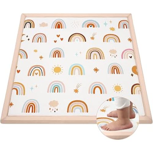 50"×50" Baby Play Mat for Floor & Playpen, 1.2" Thick High-density Foam Nursery Mat for Tummy Time, Soft Plush Carpet with Non-slip Bottom for Infant Toddler Baby Crawling & Playing (Rainbow)