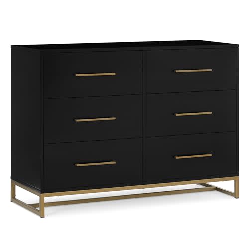 Delta Children Jade 6 Drawer Dresser with Interlock Drawer System, Black Ebony/Melted Bronze