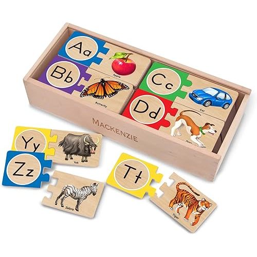 Melissa & Doug Self-Correcting Alphabet Puzzle (52 pcs) with Toy Storage Box, Wooden ABC Puzzles for Toddlers & Preschoolers, Montessori Learning Toys for Girls & Boys 4+
