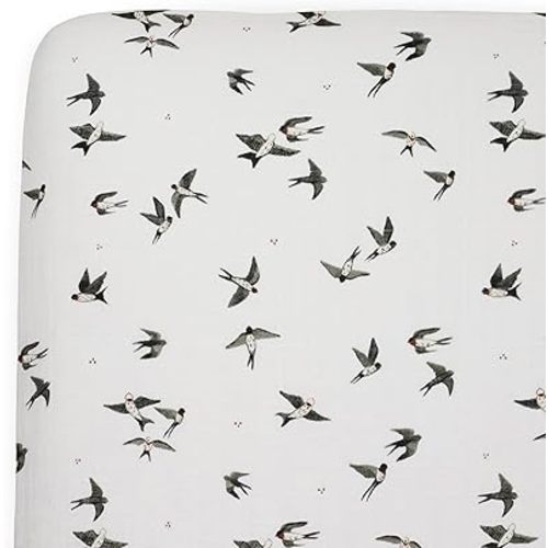 Little Unicorn Muslin Crib Sheet | Soft & Breathable Fitted Sheet for Crib Mattress | 100% Cotton 52"x28" | (Swallows)