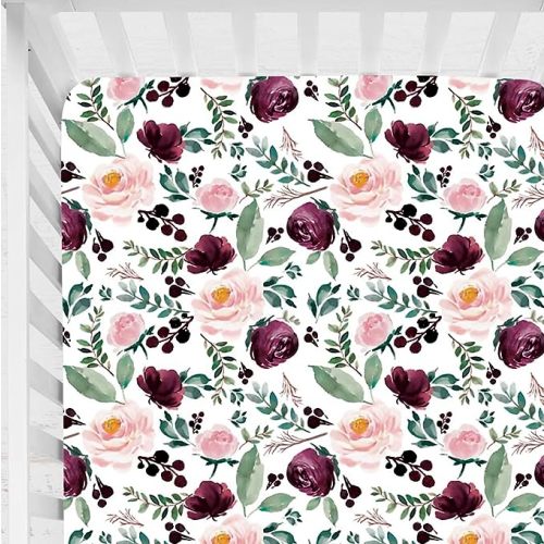 Sahaler Floral Crib Sheet for Girl Boy Baby Fitted Crib Sheets for Standard Crib and Toddle Mattresses-Pink Wine Floral