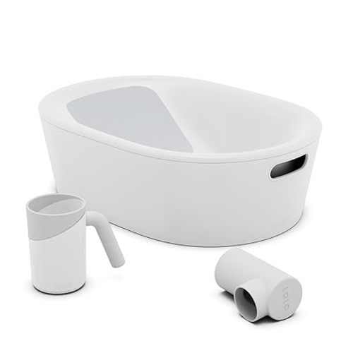 Lalo Bathtime Starter Kit - 3-Piece Set Includes Modern Baby Bathtub, Rinse Cup & Spout Cover - Safe, Easy to Clean Design for Newborns - 25.3 x 18 x 7.7 in, 10 lb - Coconut