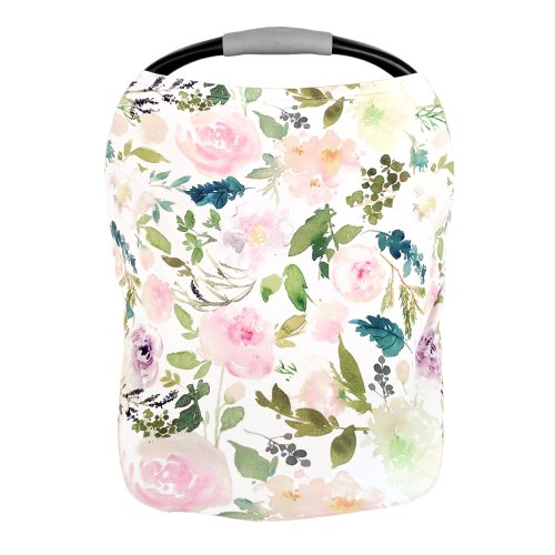 Pobi Baby Premium Quality Baby Gear - 5 in 1 Floral Nursing Cover, Baby Car Seat Covers, Infinity Scarf, High Chair Cover, and Shopping Cart Covers for Baby Girls - Baby Registry Must Haves (Allure)
