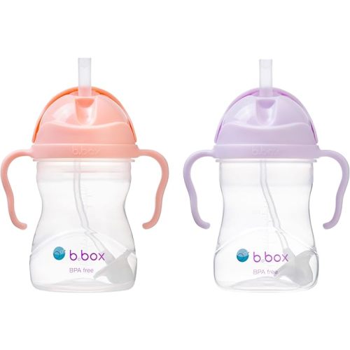 b.box Sippy Cup with Weighted Straw (2-pack). Drink from any Angle, Leak Proof, Spill Proof, Easy Grip. BPA Free, Dishwasher Safe. For Babies 6m+ to Toddlers (tutti frutti + boysenberry, 8oz)