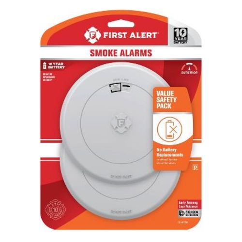 First Alert 2pk 10-Year Battery Photoelectric Smoke Alarm with Slim Profile