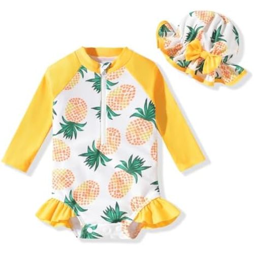 Aalizzwell Baby Girls Long Sleeve One Piece Swimsuit with Hat