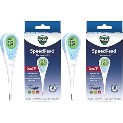 Vicks SpeedRead Digital Thermometer for Baby, Kids & Adults, Color-Coded Readings, Oral, Baby Rectal Thermometer or Under The Arm, Water Resistant (Pack of 2)