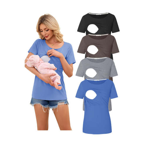 UILGO Ribbed Short Sleeve Breastfeeding Shirts 4-Pack