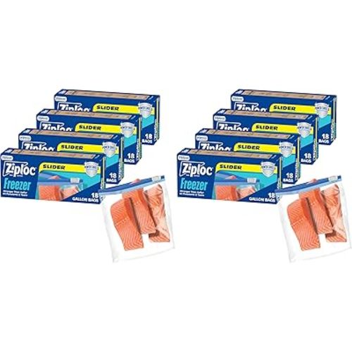 Ziploc Food Storage Gallon Freezer Slider Bags,Power Shield Technology for More Durability,72 Count (Pack of 2)