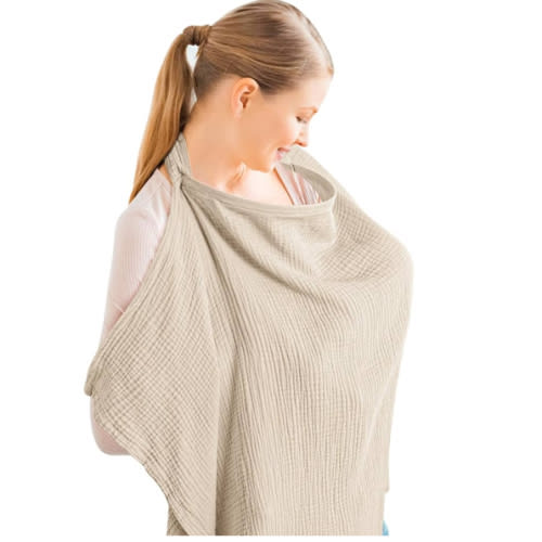 Konssy Muslin Nursing Cover for Baby Breastfeeding, Breathable 100% Cotton Breastfeeding Cover with Rigid Hoop for Mother Nursing Apron, Multi-use Carseat Canopy (Summer Wheat)