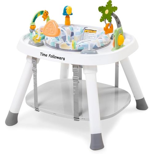 Time Followers® 6-in-1 Baby Activity Center | Jumpers and Bouncers | 4 Stage Grow Stationary Standing Toddler Play Table | Shower Gift | Infant Essential for Baby Ages 6-36Month (White)