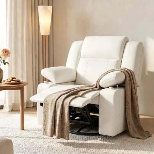 34" Wide Manual Upholstered Swivel Rocker Recliner with Adjustable Armrests