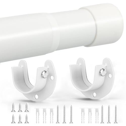 SUTINE Closet Rod, 17 to 38 Inch Closet Rods for Hanging Clothes, Heavy Duty Adjustable Closet Hanging Rod Bar White Closet Poles for Wardrobes, Closet, Bathroom, Windows,1.3 Inch Diameter