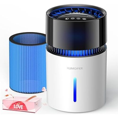 3L Mist-Free Evaporative Humidifier for Bedroom, Top Fill Humidifier Work with Tap Water, Touch Control,USB Powered, Sleep Mode, Night Light,1–8H Timer, Easy-Clean Design for Home Office