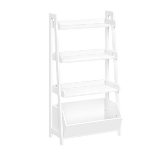 RiverRidge Kids' 4-Tier 24" Ladder Shelf Toy Organizer and Book Storage with 3 Open Display Shelf White: Kids Bookshelf, MDF, Anti-Tip