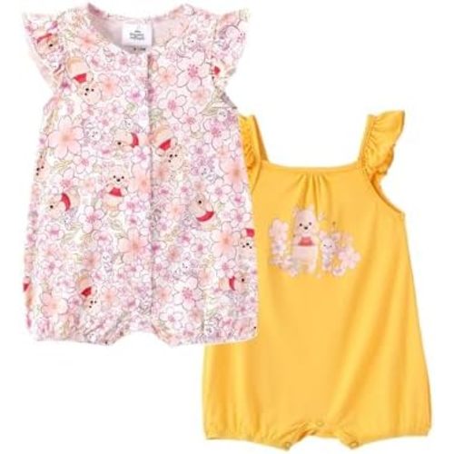 Disney Baby Girls Viscose Made from Bamboo 2 Packs Breathable Bodysuit with Ruffle Sleeves Romper Newborn to Infant