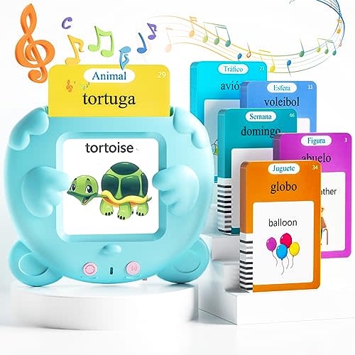 Spanish & English Talking Flash Cards for Toddlers, 510 Sight Words Bilingual Learning Toys for Children, Autism Pocket Speech Therapy Toys, Español Vocabulary Educational Flashcards