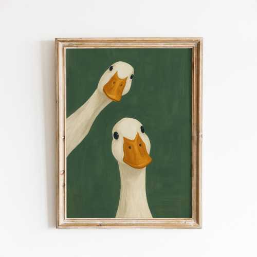 Goose Duo Poster – Minimalist Animal Wall Art, Funny Farmhouse Decor Print