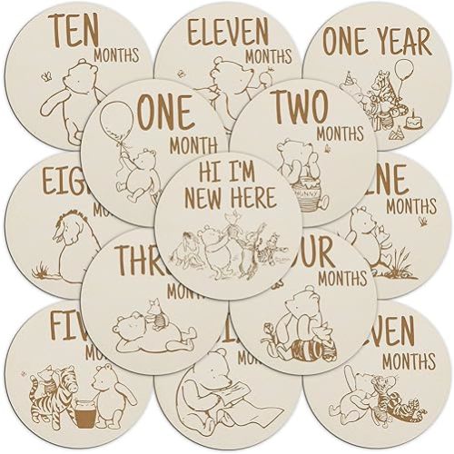 Winnie Baby Milestone Marker for Baby Shower Decorations Centerpieces for Baby Shower Decorations Classic Wood Cutout Shapes Creatures Table Toppers
