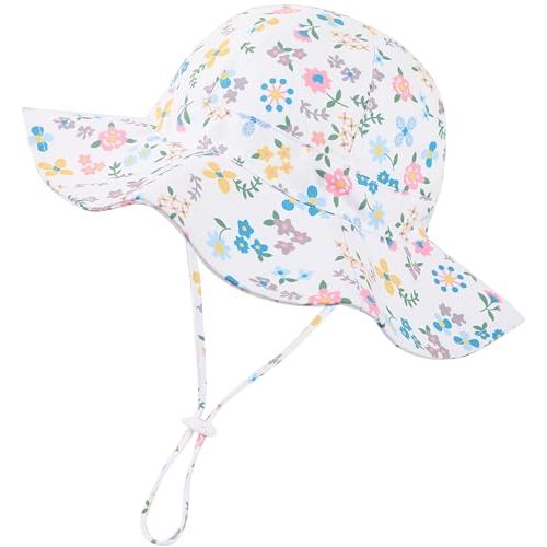 Baby Girl Sun Hat Infant Summer Beach Hats with UPF 50+ Toddler with Wide Brim Strap Outdoor Bucket Hat